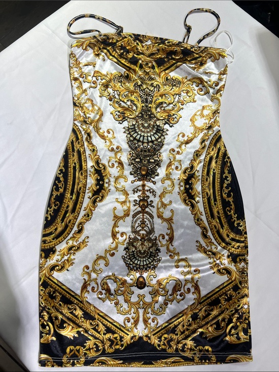 Dresses & Skirts - Gold & Black Baroque Print Slip Dress